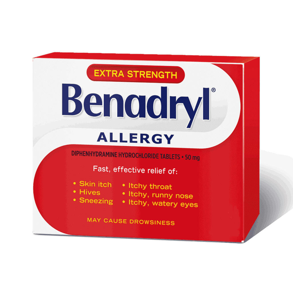 Benadryl's Extra Strength Allergy Medicine Caplets Box